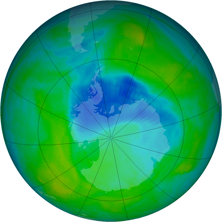 Antarctic ozone map for 16 December 1990
